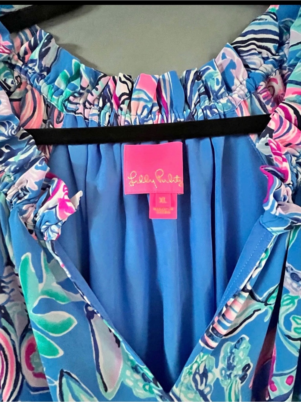 Lilly Pulitzer Blue Floral Maxi Dress with Pink Label and Green Accents - Picture 2 of 2